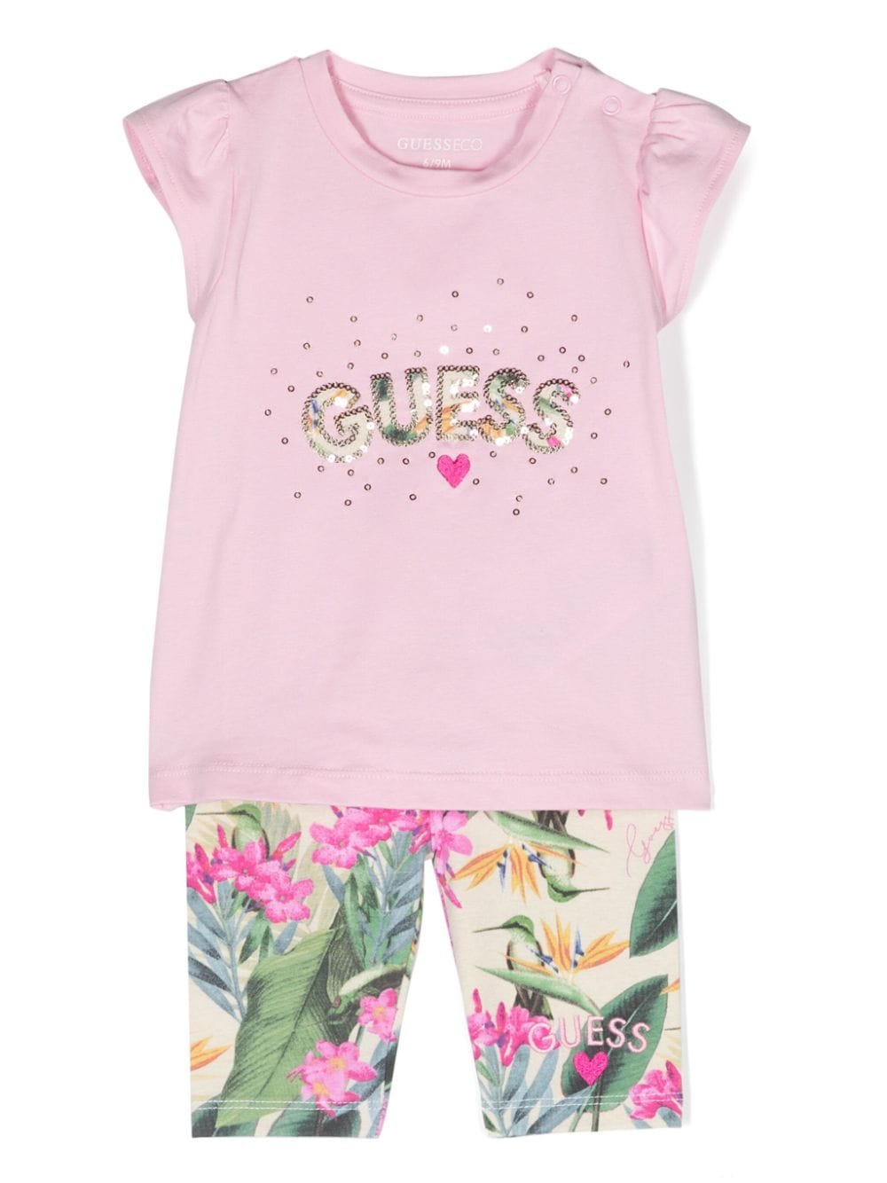 Guess Babies' Floral-print T-shirt And Leggings Set In Pink