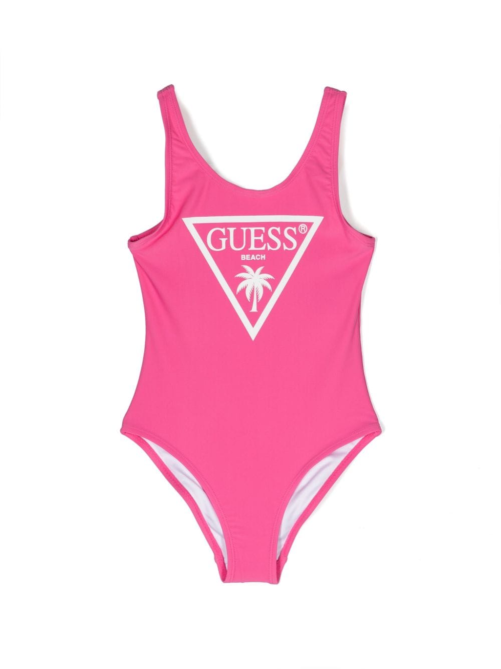 Guess Kids' Logo-print Scoop-neck Swimsuit In Pink