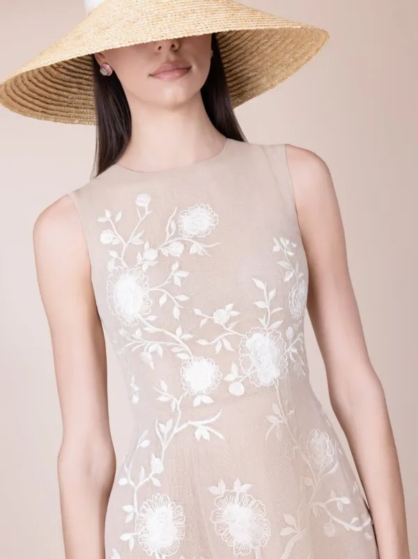 Adam Lippes Eloise Floral-embroidered Dress - Neutrals Adam Lippes Eloise Floral-embroidered Dress - Neutrals