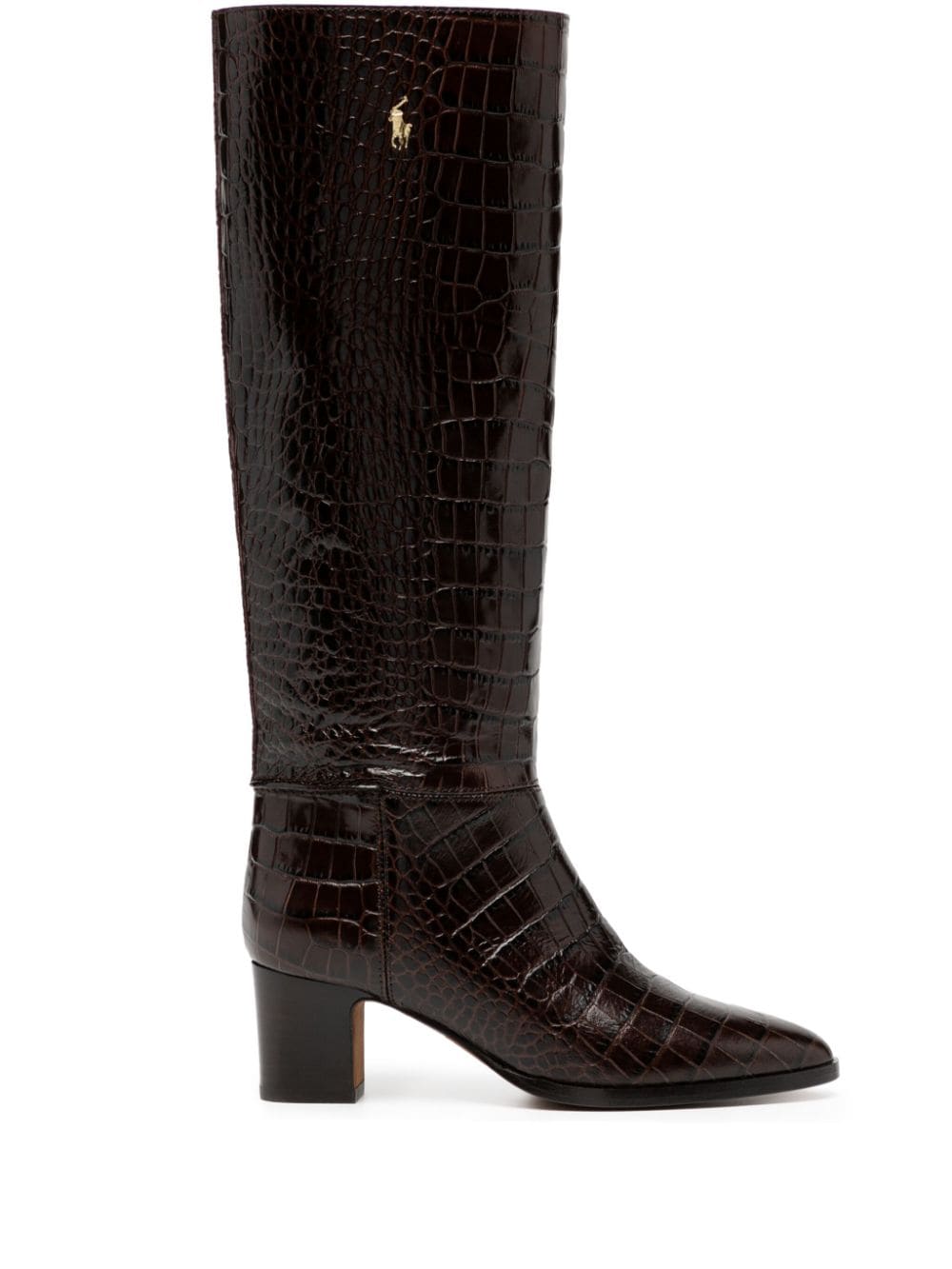 Polo Ralph Lauren 55mm Crocodile-embossed Leather Boots In Braun