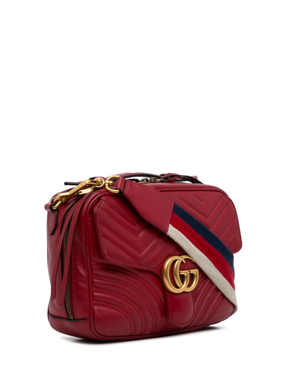 Pre-owned Gucci 2015-2022   Small Gg Marmont Sylvie Top Handle Satchel In Red