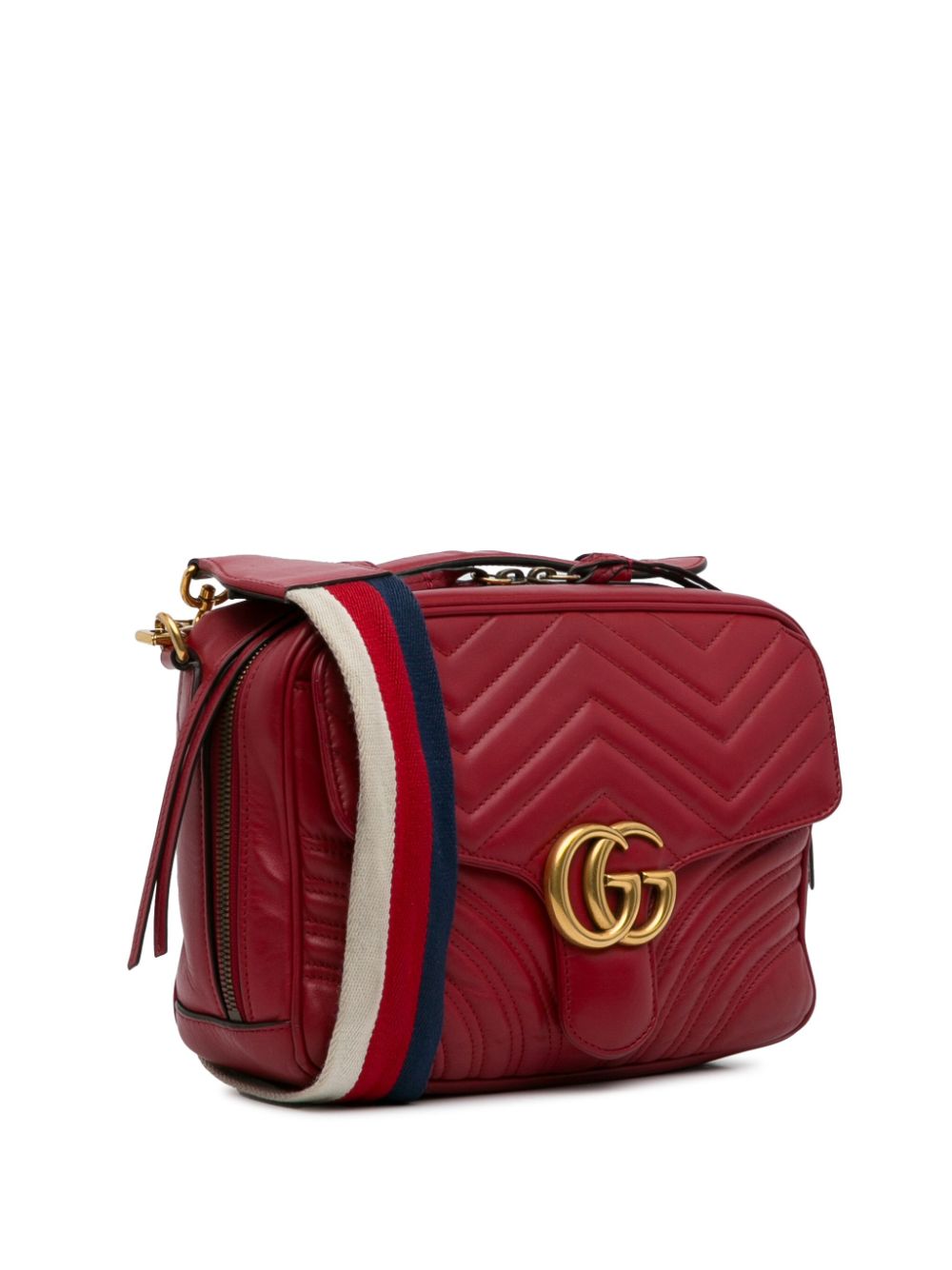 Pre-owned Gucci 2015-2022   Small Gg Marmont Sylvie Top Handle Satchel In Red