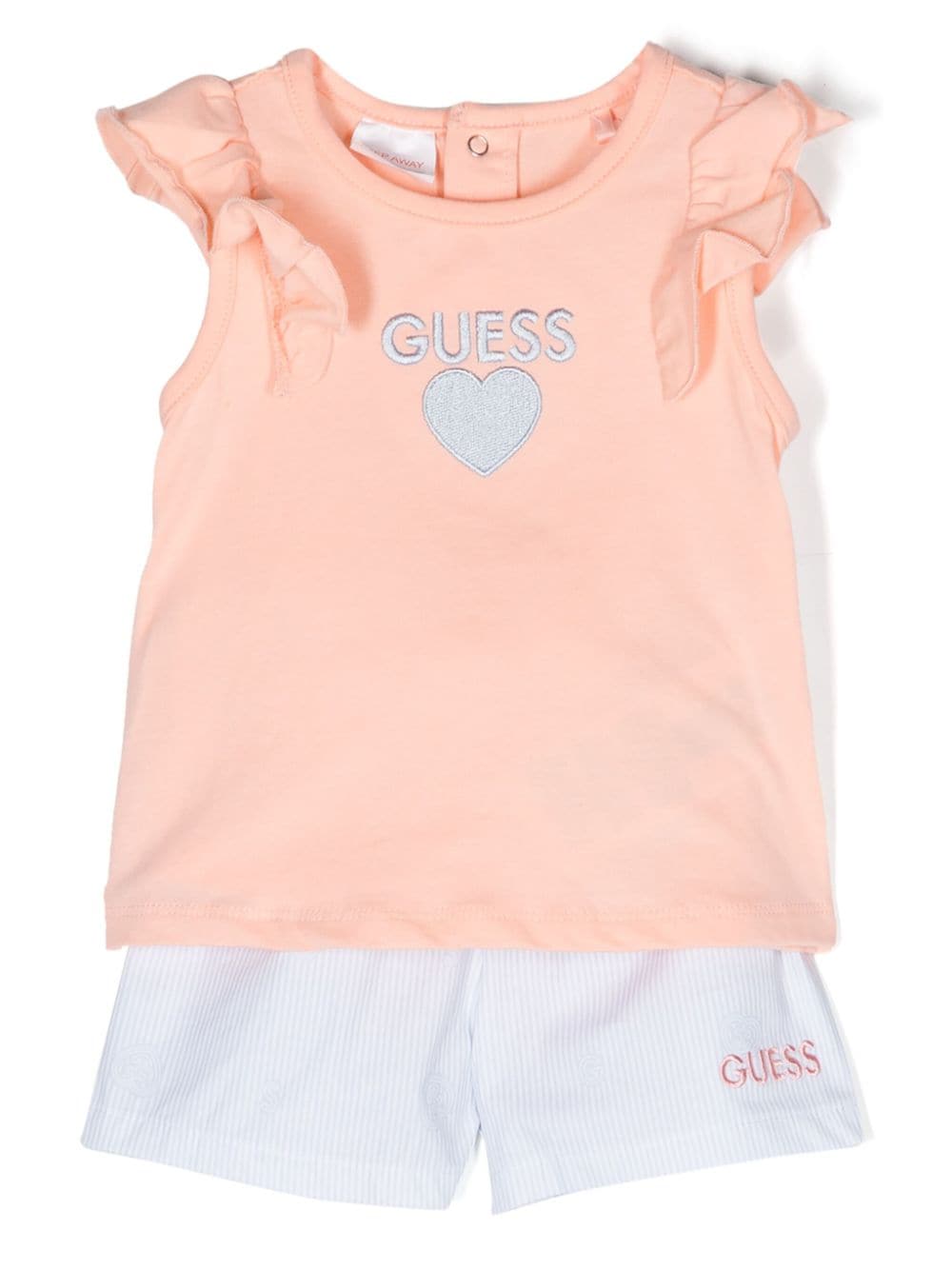 Guess Babies' Logo-embroidered Cotton Short Set (set Of Two) In Orange