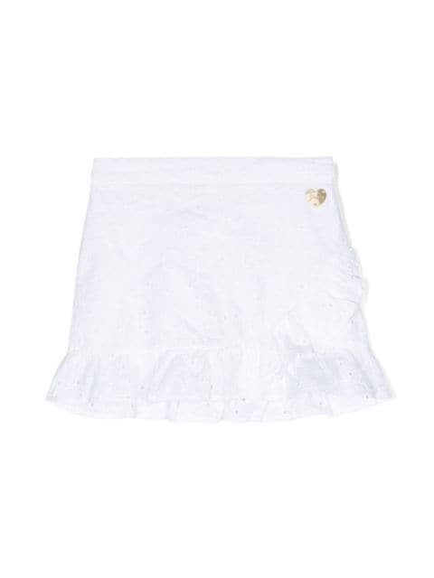 guess kids ruffled floral-embroidered miniskirt