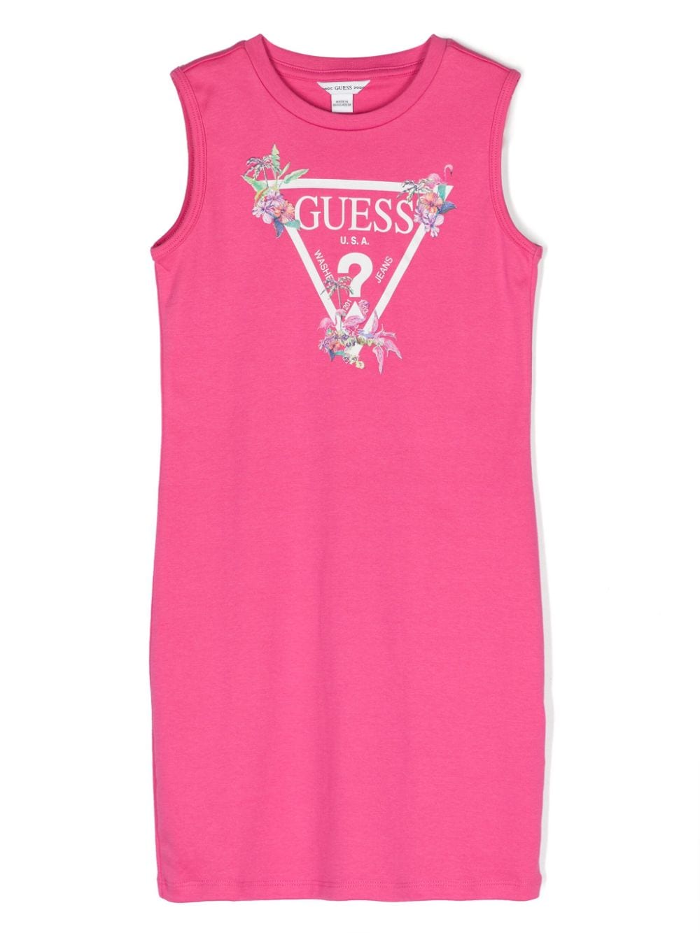 Guess Kids' Logo-print Cotton Midi Dress In Pink