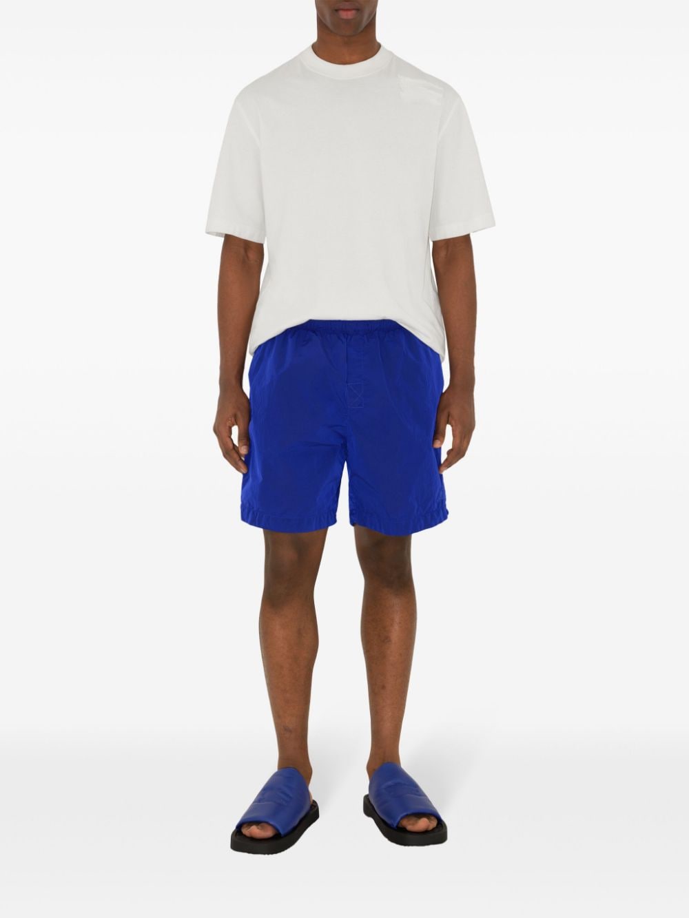 Shop Burberry Ekd-embroidered Elasticated-waist Shorts In Blue