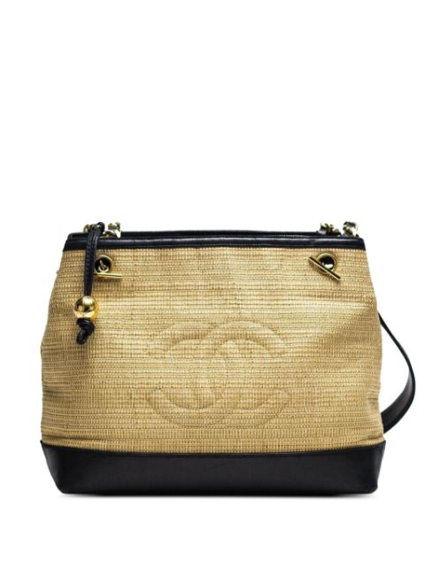 Affordable HOT SALE CHANEL 1994 CC stitch raffia-woven tote bag Women