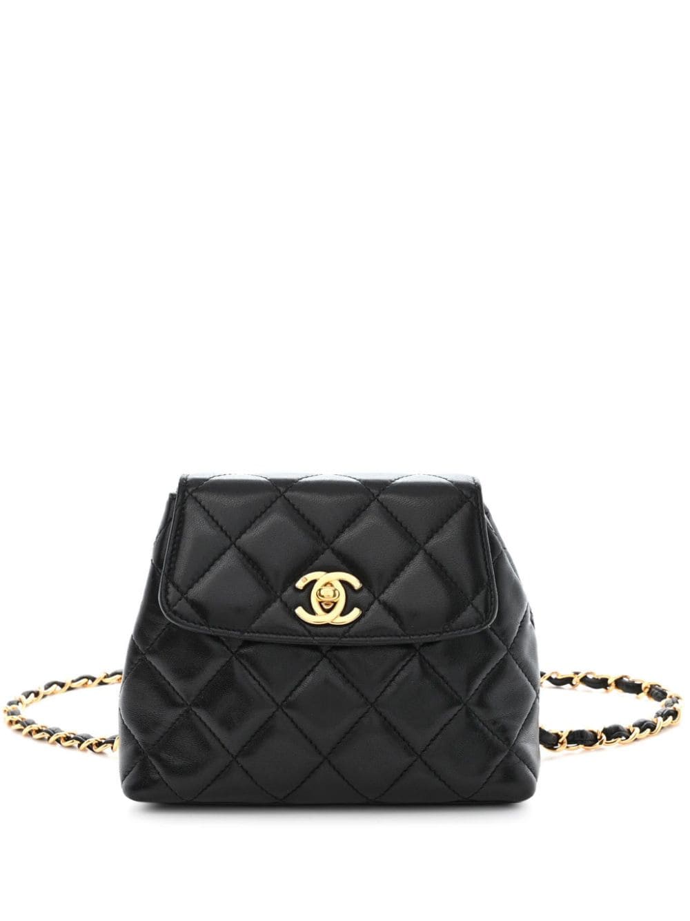 Pre-owned Chanel 1997 Leather-and-chain Diamond-quilted Flap Belt Bag In Black