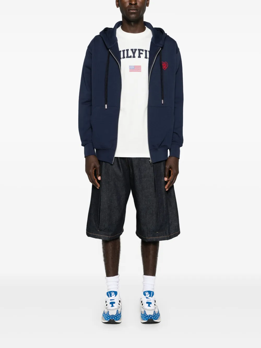 Family First Katoenen hoodie met geborduurd logo Blauw