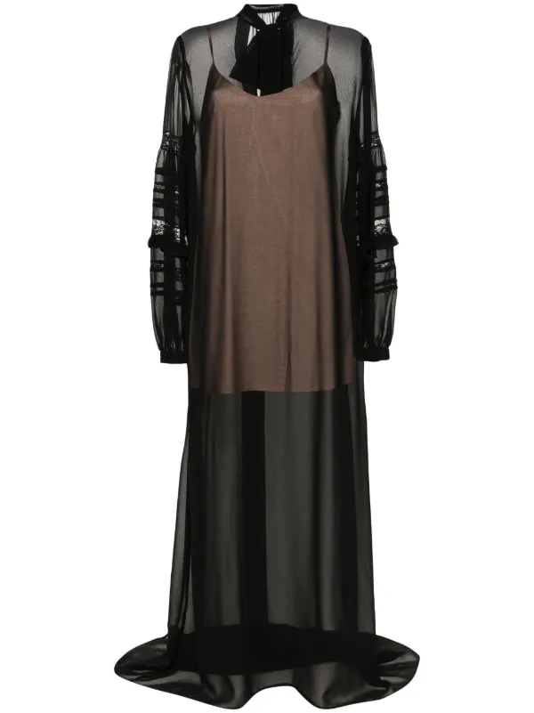 PAROSH AW ドレス-ロング ブラック系 Made In Italy P.A.R.O.S.H. Velvet long-sleeve Maxi Dress | Black | FARFETCH GE