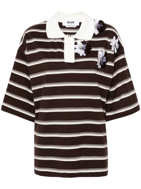 MSGM floral-appliqué striped polo shirt
