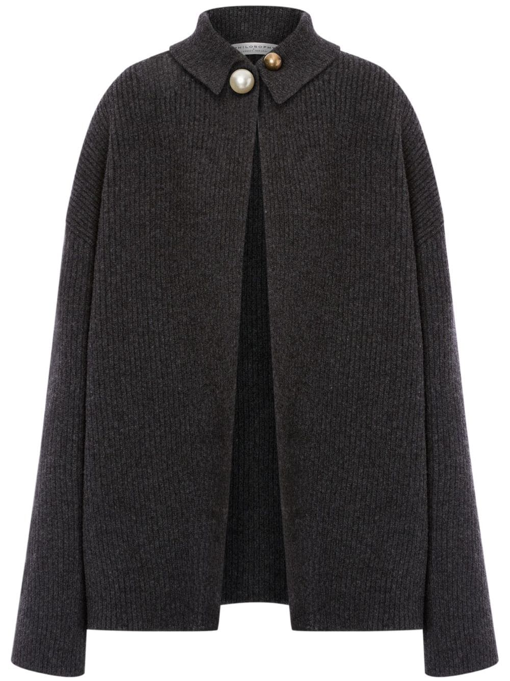 brooch-detail ribbed-knit jacket