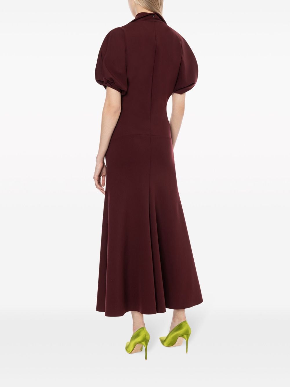 Shop Philosophy Di Lorenzo Serafini Puff-sleeve Midi Dress In Red