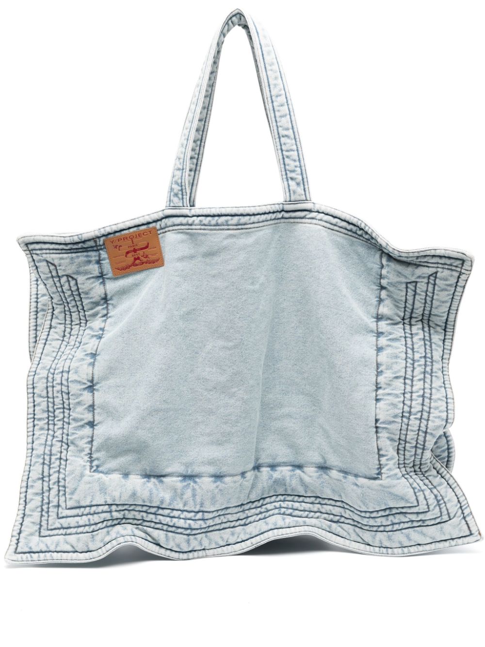Y/project Logo-patch Denim Tote Bag In Blue