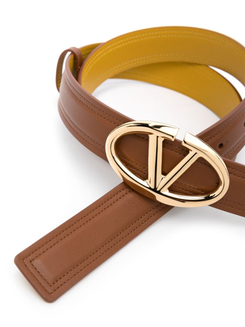 Shop Valentino Maxi Vlogo Leather Belt In Brown