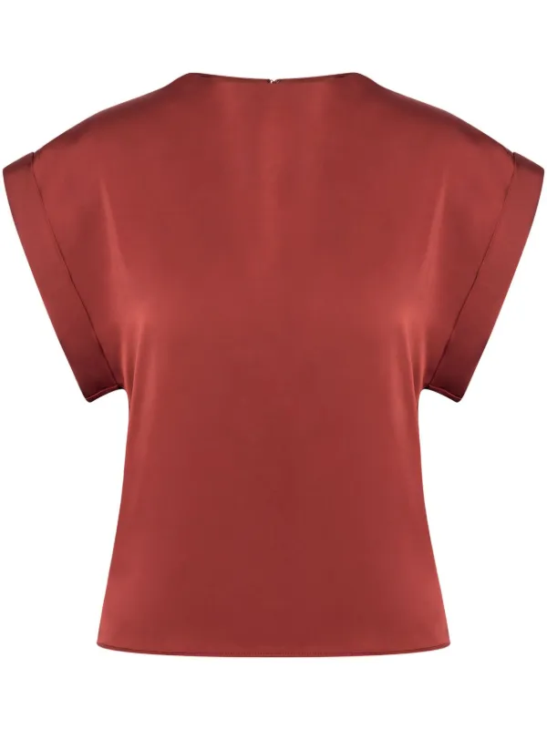 red satin blouse short sleeve