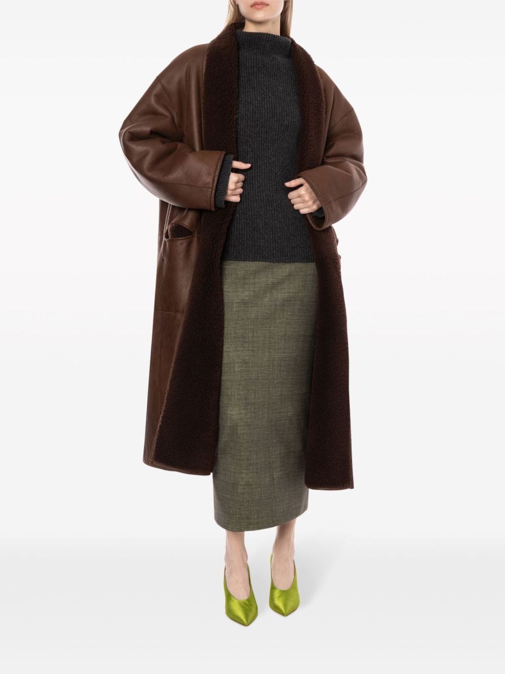 Shop Philosophy Di Lorenzo Serafini Reversible Long Coat In Brown