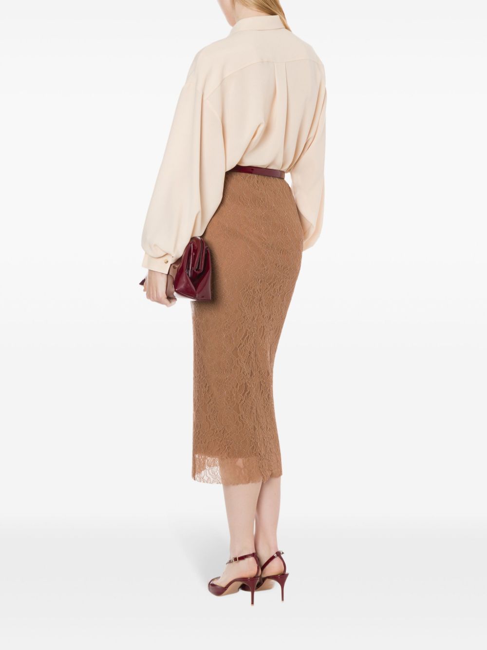 Shop Philosophy Di Lorenzo Serafini Layered Lace Midi Skirt In Brown