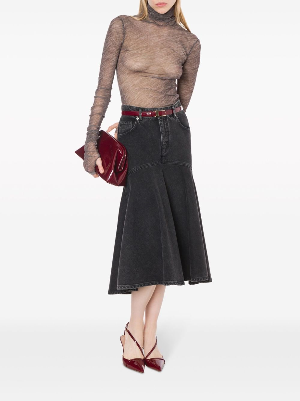 Shop Philosophy Di Lorenzo Serafini High-waisted Denim Midi Skirt In Black