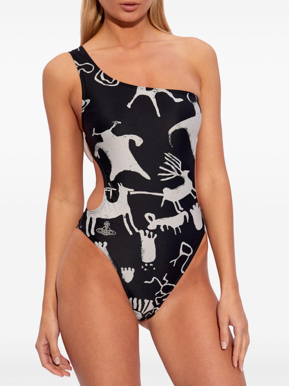 Shop Vivienne Westwood Abstract-print Cut-out Swimsuit In Black