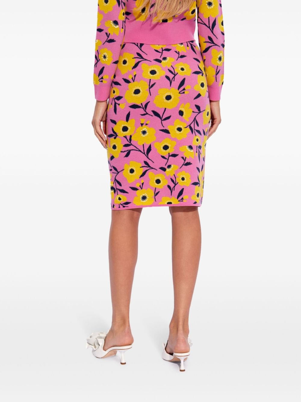 Shop Kate Spade Sunshine Floral Knitted Pencil Skirt In 粉色