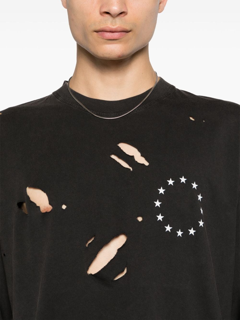 Etudes Spirit Ls Europa distressed T-shirt Zwart