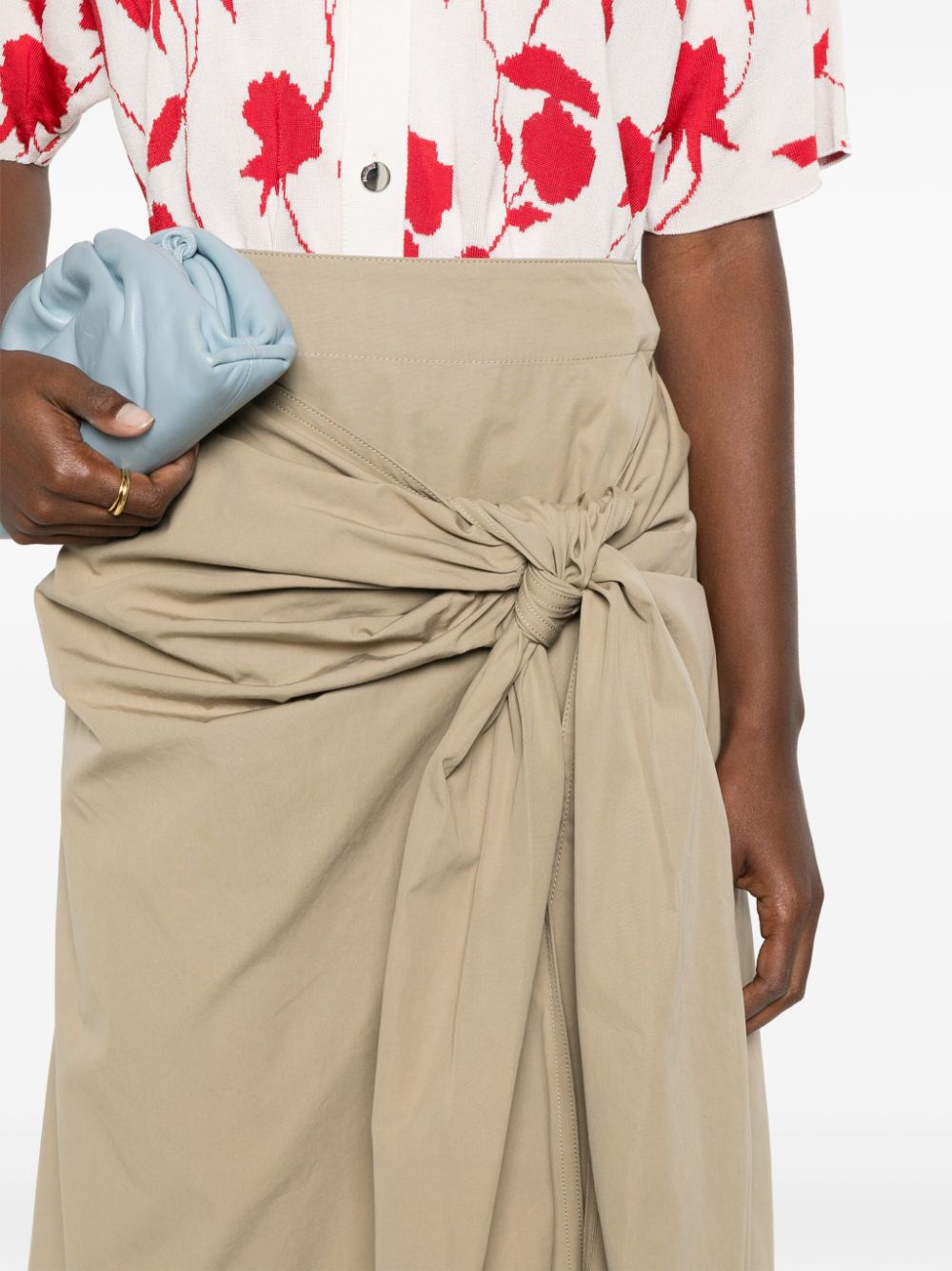 Shop Bottega Veneta Knot-detail Midi Skirt In Neutrals