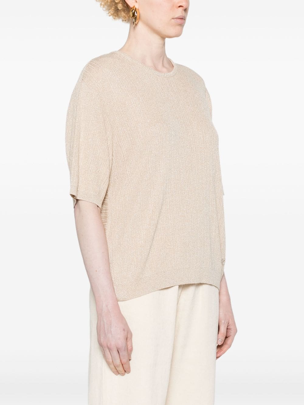 Shop Jacob Cohen Twisted Ribbed-knit T-shirt In Neutrals
