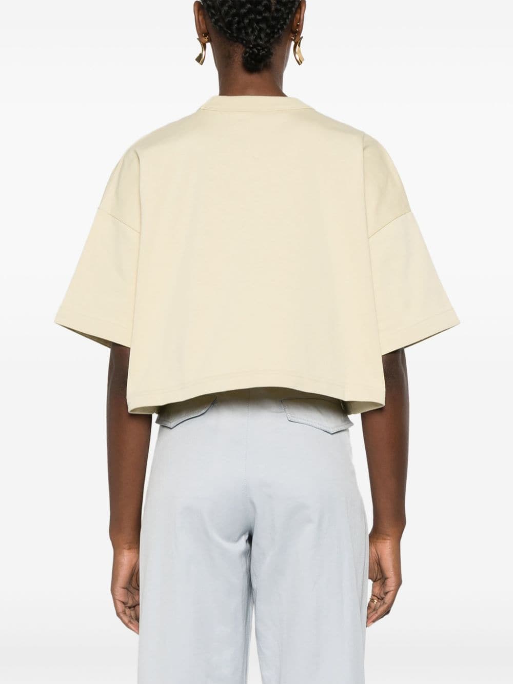 Shop Bottega Veneta Decorative-stitching Cropped T-shirt In Neutrals