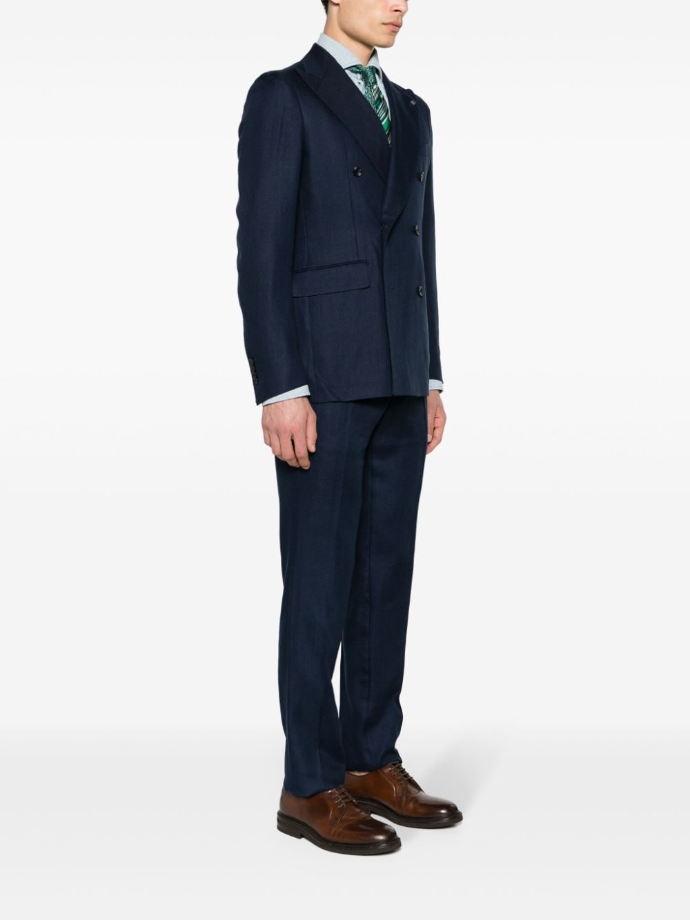 Shop Tagliatore Double-breasted Linen Suit In Blue