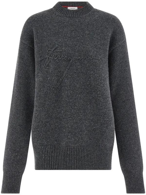 Ferragamo Virgin Wool Crew Neck Sweater | Grey | FARFETCH JO