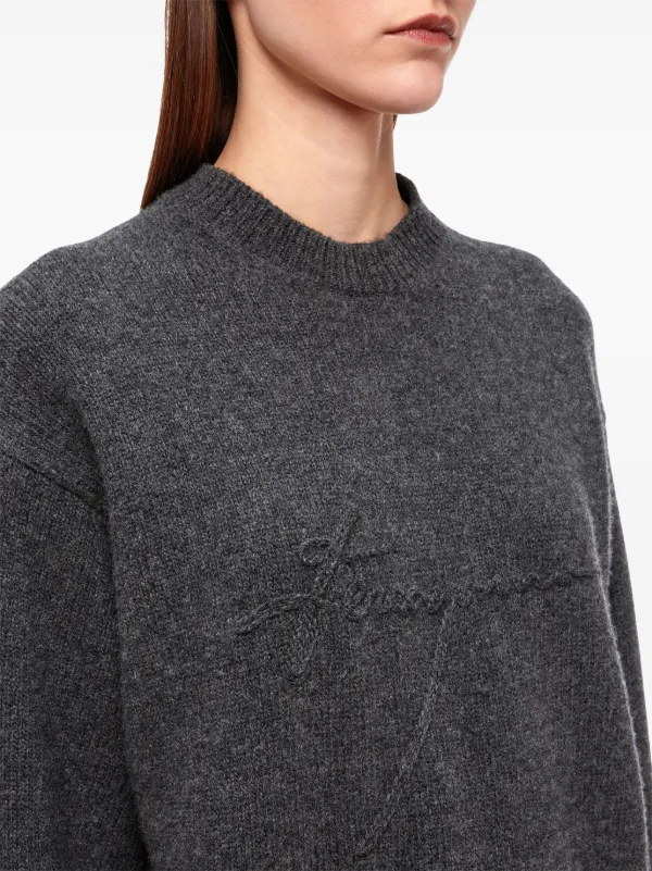 【送料&関税込】Ferragamo Graphite Virgin Wool Sweater Ferragamo Wool crew neck sweater | The Fashion Square