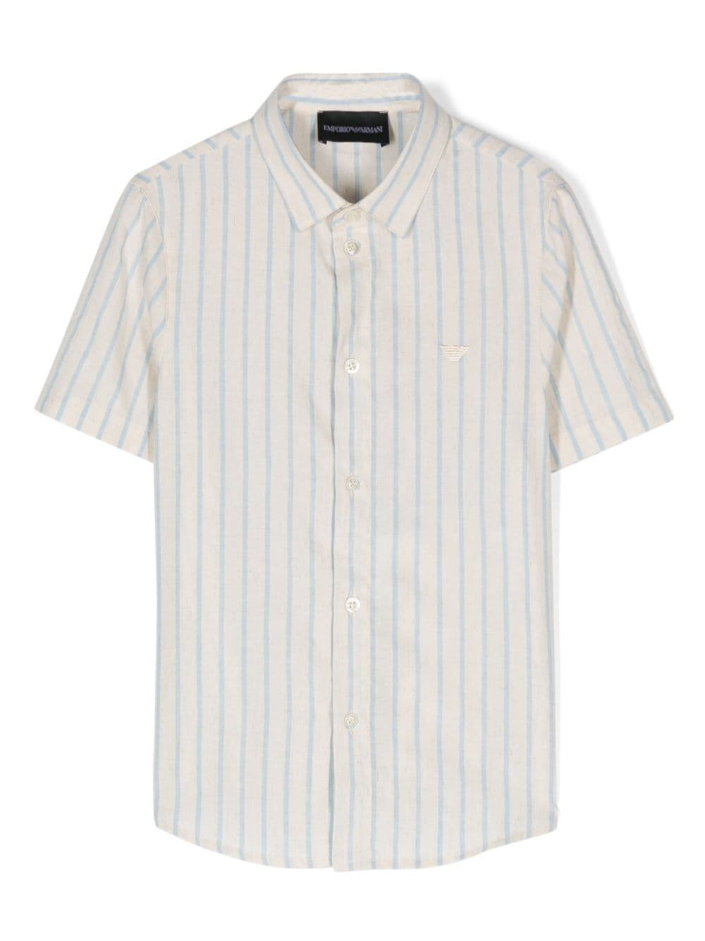 Emporio Armani Kids' Striped Short-sleeve Shirt In Neutral