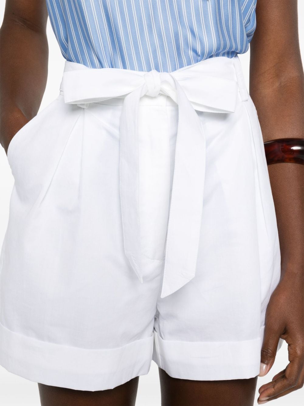 Shop Pinko Pleated Turn-up Shorts In White