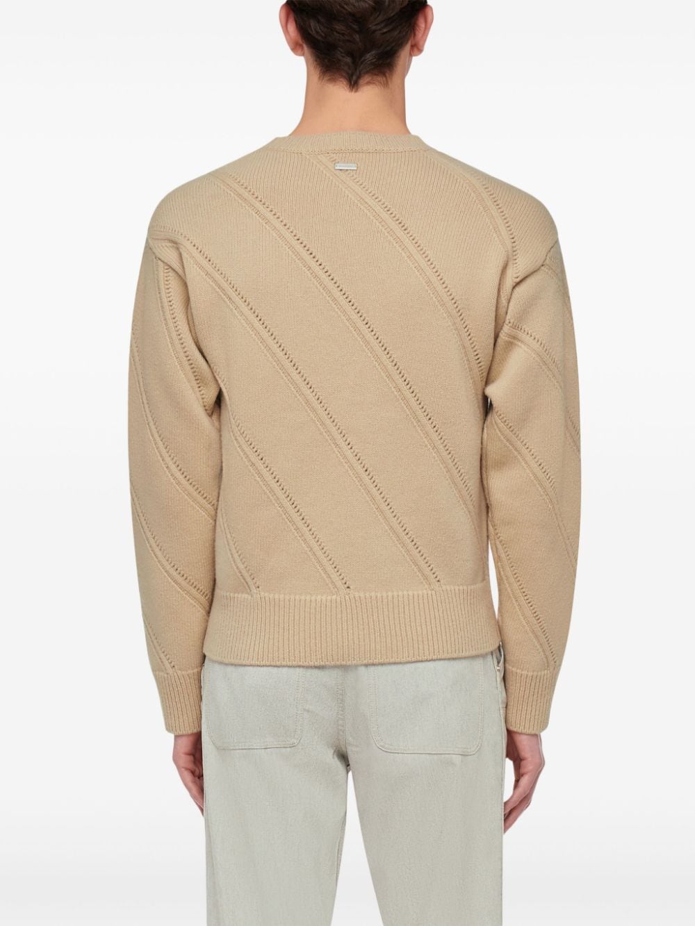 Shop Ferragamo Crew Neck Beige Wool Sweater In Neutrals