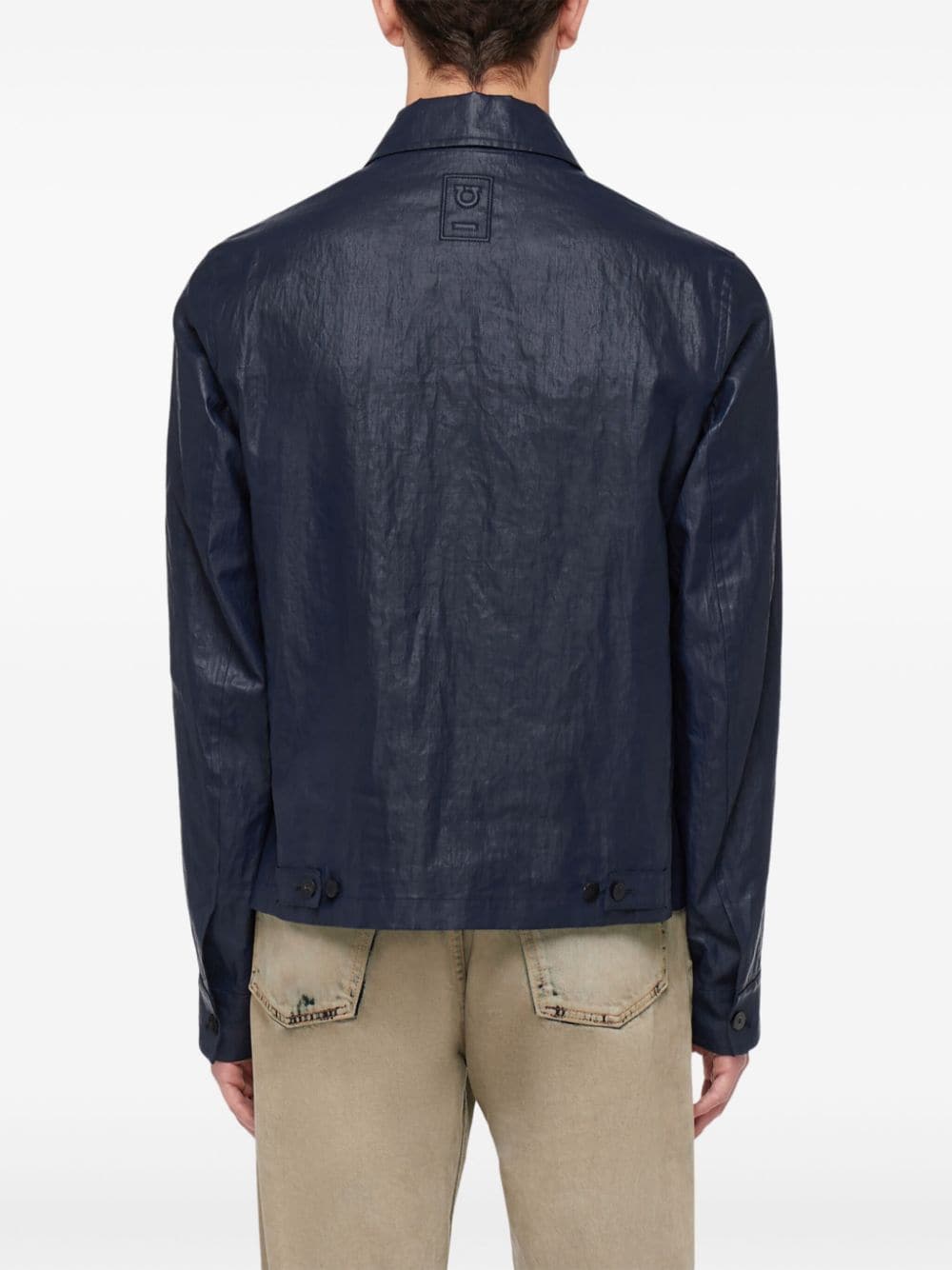 Shop Ferragamo Logo-engraved Linen Jacket In Blue