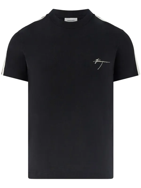 Tシャツ・カットソー Ferragamo Cotton Top With Shaped Neckline black Black T-shirt with logo FERRAGAMO - Vitkac France