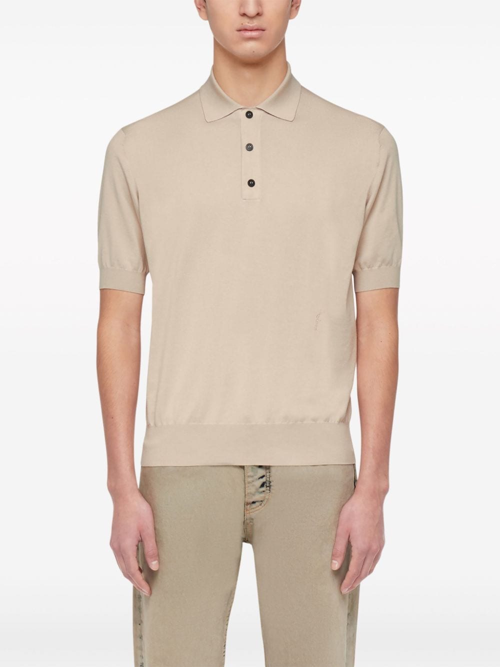 Shop Ferragamo Grey Silk Blend Polo Shirt