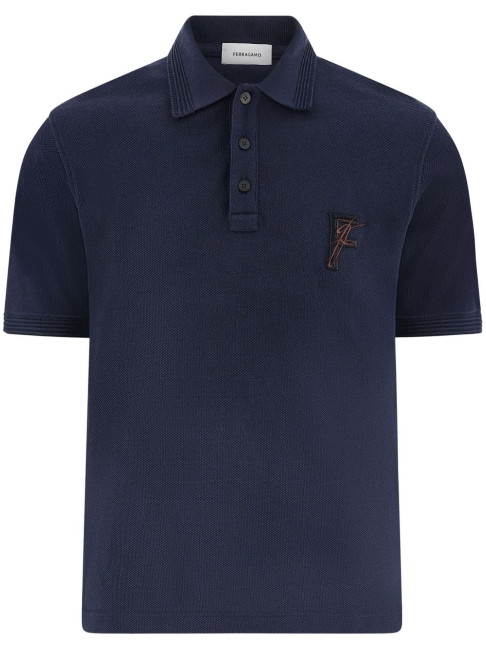 Ferragamo Logo-embroidered Polo Shirt In Blue