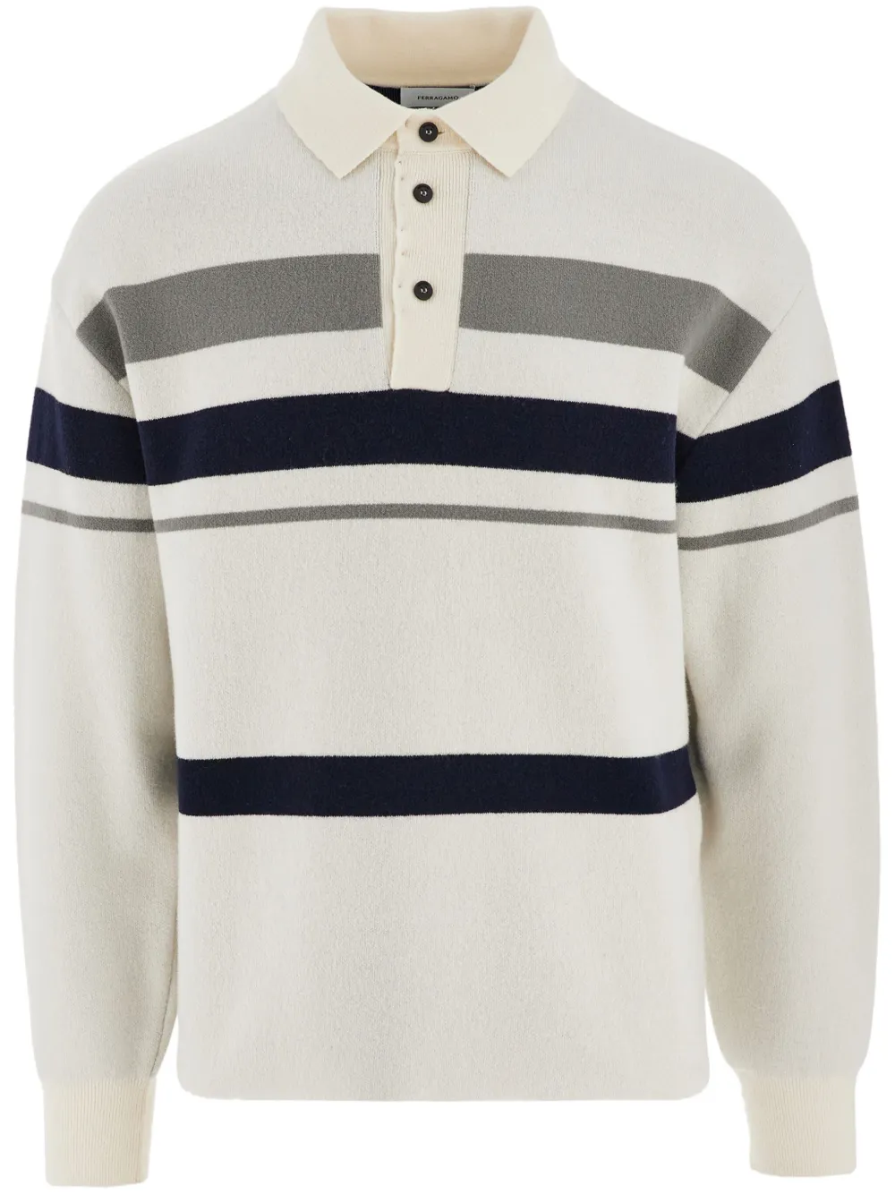 Ferragamo Stripe-detail Long-sleeve Polo Shirt In White