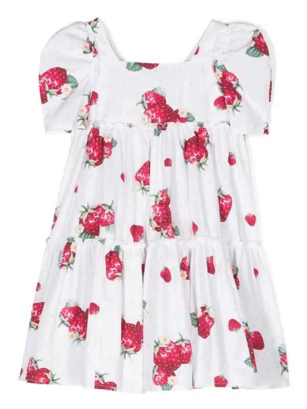 Monnalisa strawberry-print Tiered Dress White FARFETCH IN