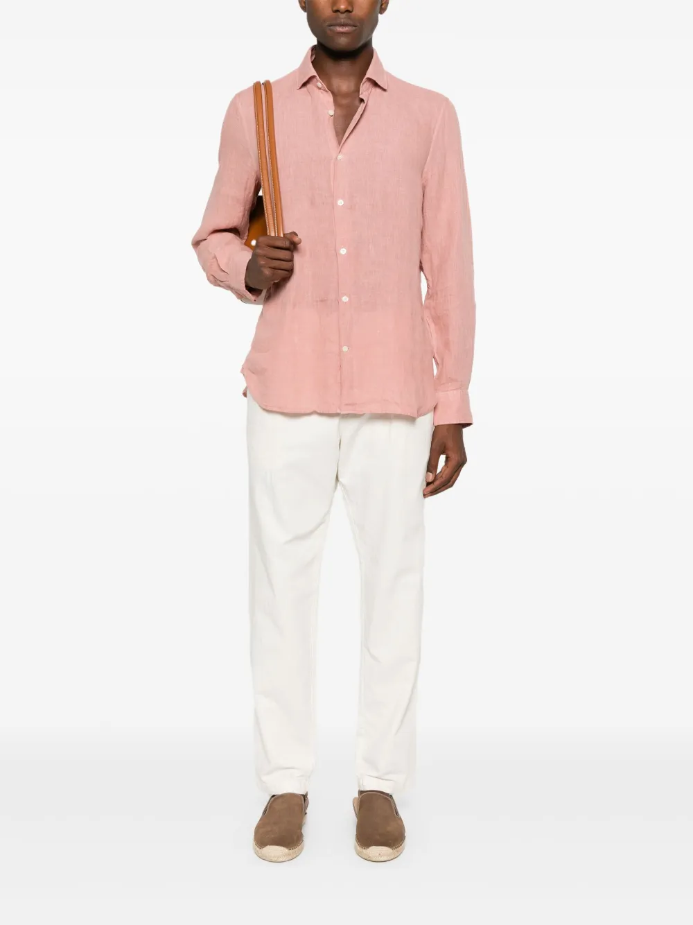 Tommy Hilfiger Geverfde linnen overhemd - Roze