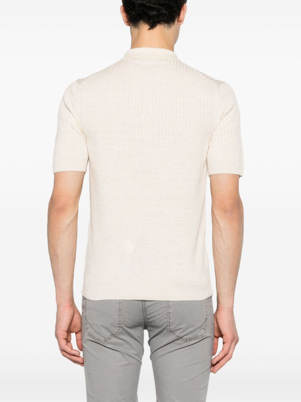 Shop Tagliatore Ribbed-knit Polo Shirt In Neutrals
