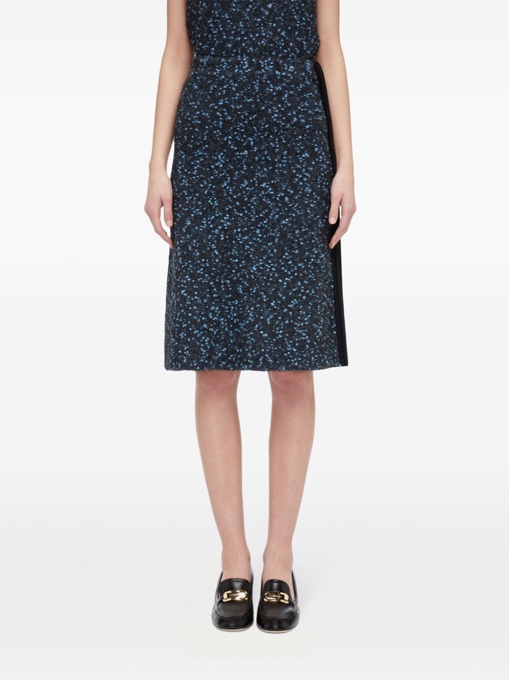 Shop Ferragamo Knitted Bouclé Skirt In Charcoal/light Blue