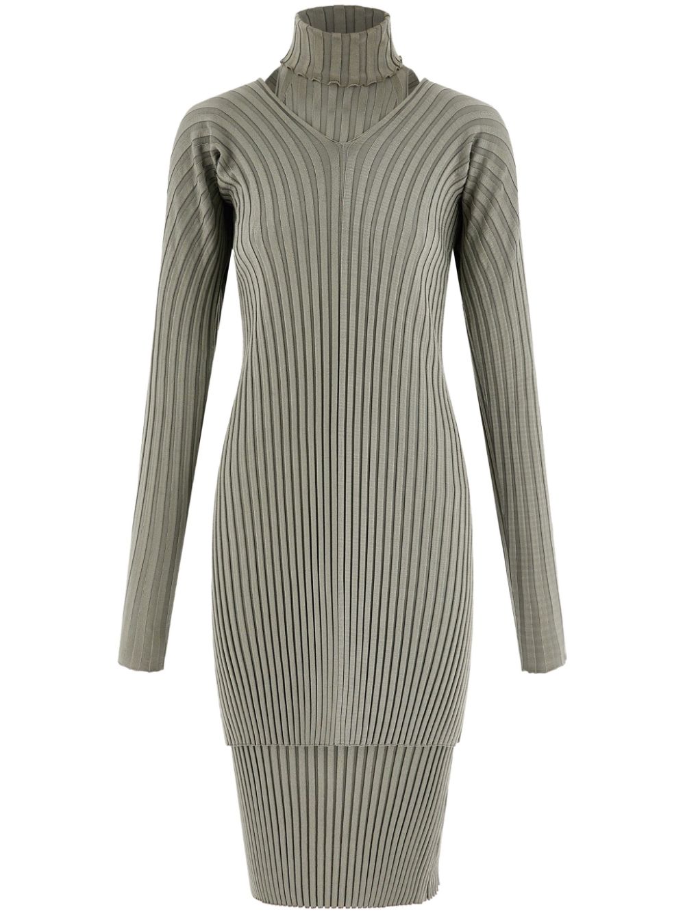 Ferragamo Layered Ribbed-knit Dress In Grey