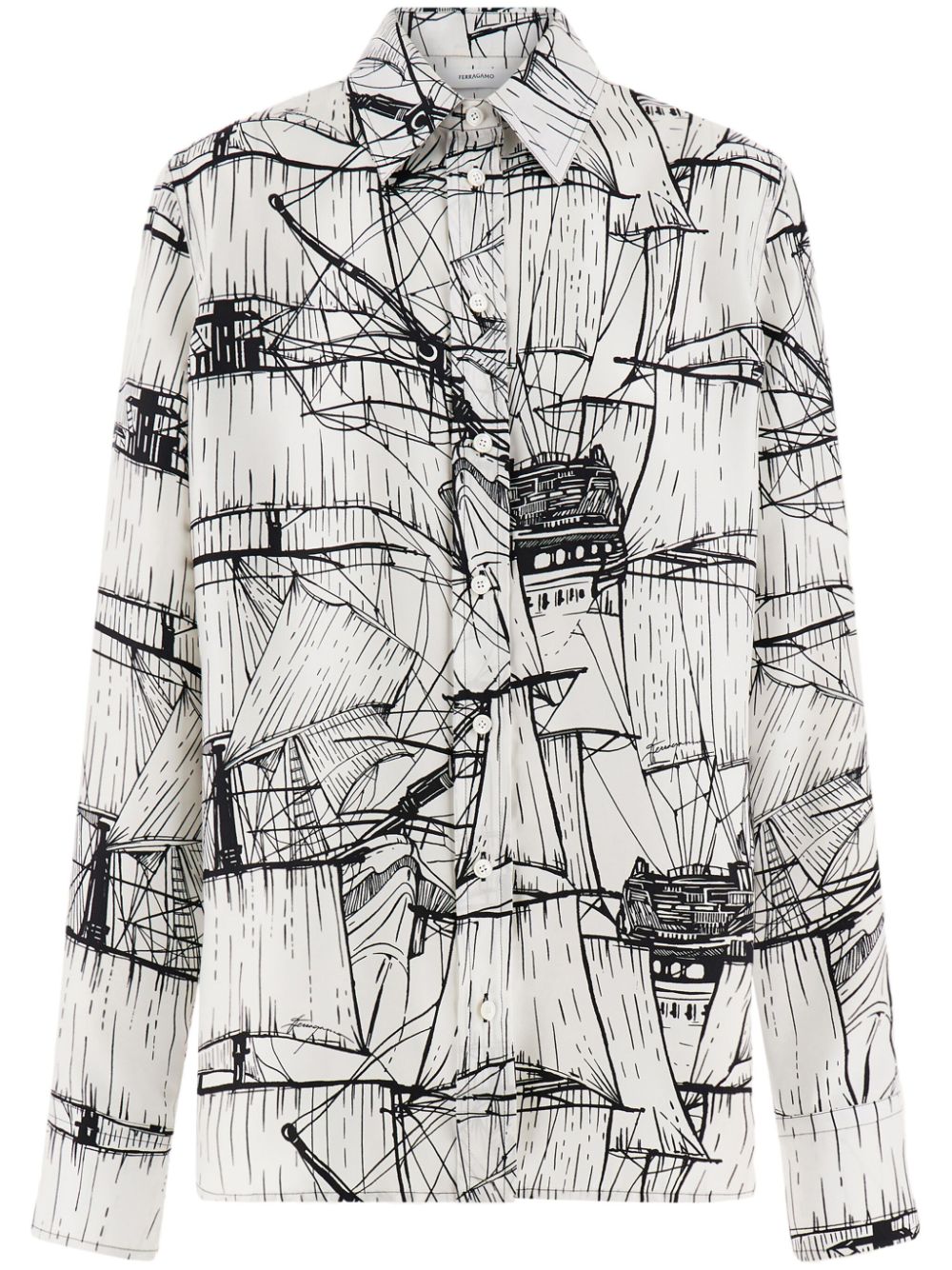 Image 1 of Ferragamo graphic-print silk shirt