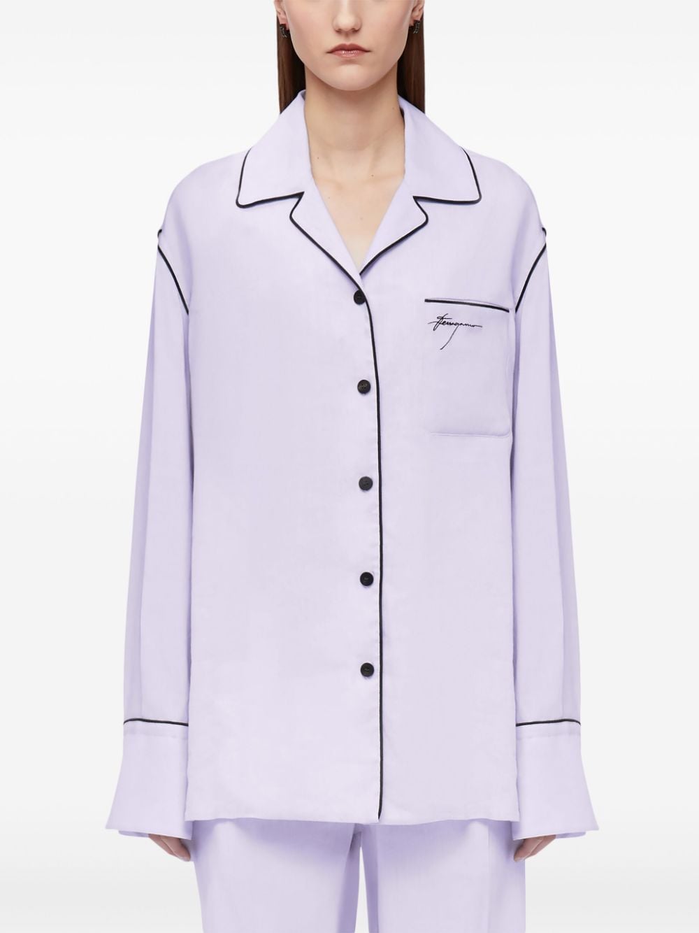 Shop Ferragamo Logo-embroidered Pyjama Shirt In Purple