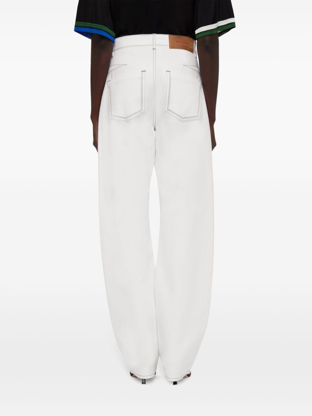 Shop Ferragamo Contrast-stitched Wide-leg Jeans In White