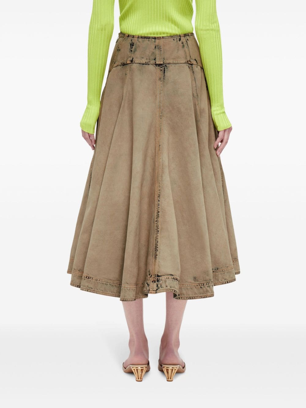 Shop Ferragamo Bleach-wash Denim Midi Skirt In Green