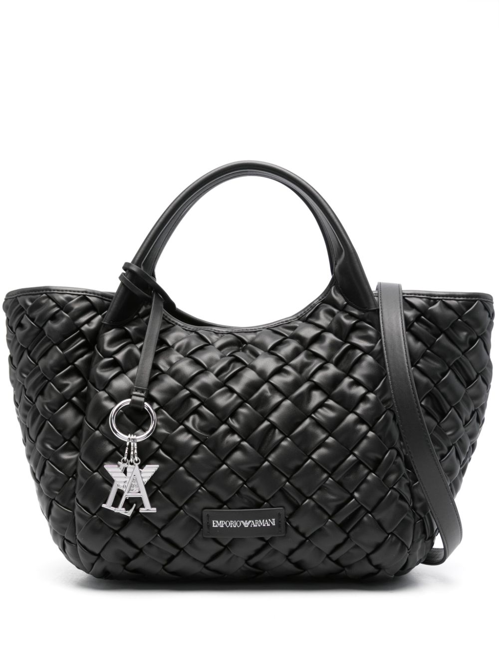Emporio Armani Interwoven Faux-leather Tote Bag In Black